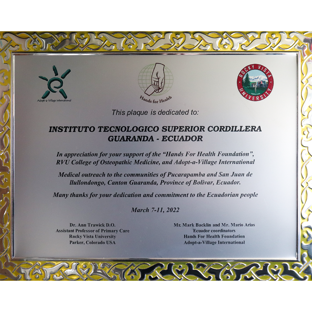 Reconocimiento por apoyo en proyecto médico comunitario