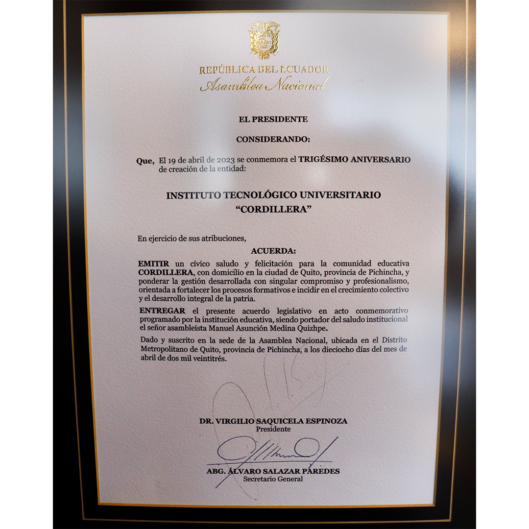 Reconocimiento por trigésimo aniversario institucional